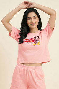 Zivame Mickey & Friends Knit Cotton Loungewear Short Set - Gossamer Pink — thumbnail 4